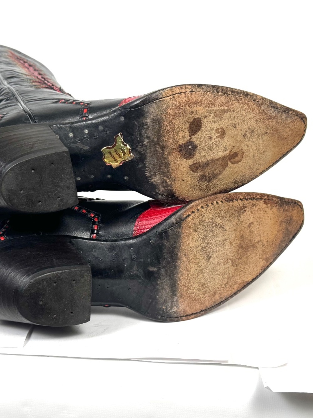Tony Lama Classic Firewalker Black Cowboy Boots - Mens 8D Red Lizard Inlaid - Picture 11 of 12